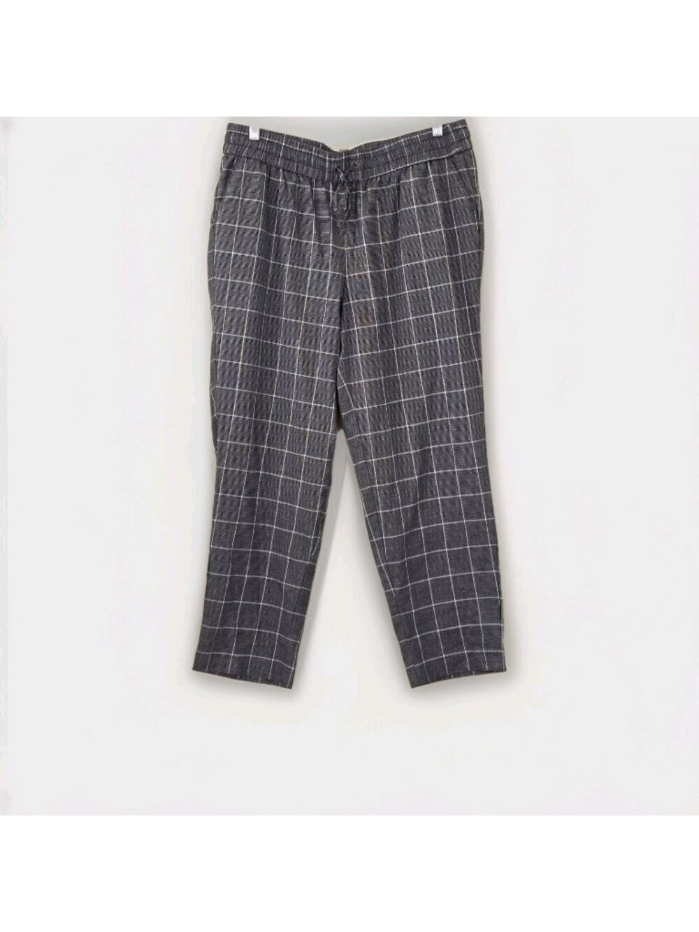 Anne Klein Pants L Gray Windowpain Glen Plaid Pull On Office Capsule Mature Edgy